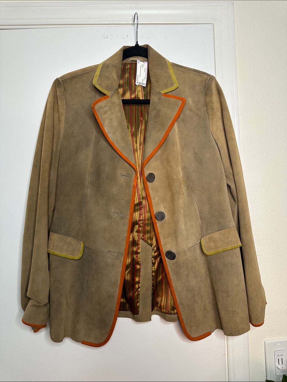 Vintage Meindl Taupe Suede Blazer Jacket with Orange Trim